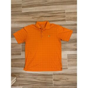 Masters Tech Golf Polo Shirt Mens Large Orange Grid Pattern Performance